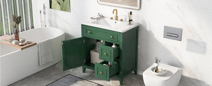 30" Bathroom Vanity with Sink Top, Bathroom Vanity Cabinet with Door and Two Drawers, Solid Wood Frame, One Package, Green by eprolo