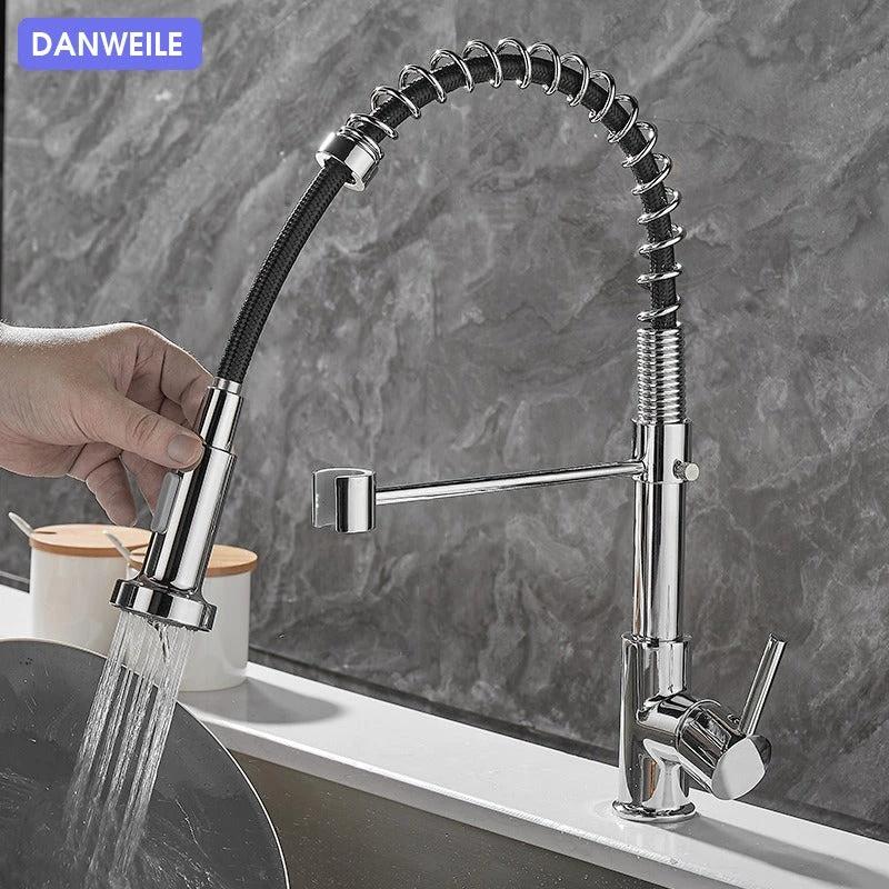 All copper rotatable cold and hot water dual mode sink, kitchen spring faucet by eprolo