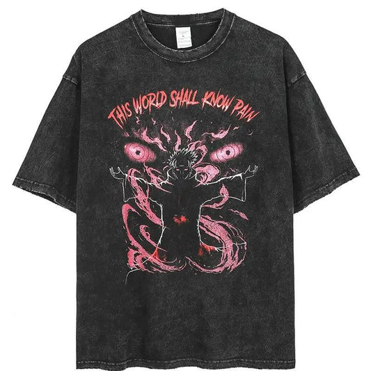 Camiseta Naruto Anime con estampado, estilo Harajuku, lavada