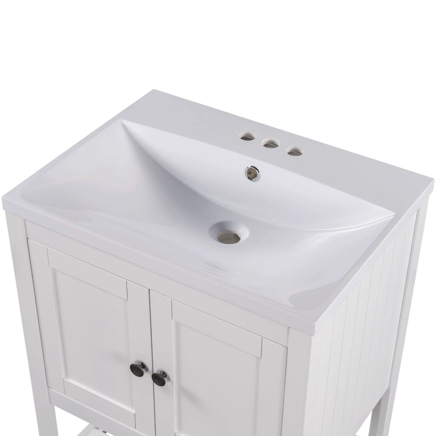 24" White Modern Sleek Bathroom Vanity Elegant Ceramic Sink with Solid Wood Frame Open Style Shelf by eprolo