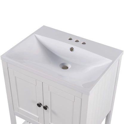 24" White Modern Sleek Bathroom Vanity Elegant Ceramic Sink with Solid Wood Frame Open Style Shelf by eprolo