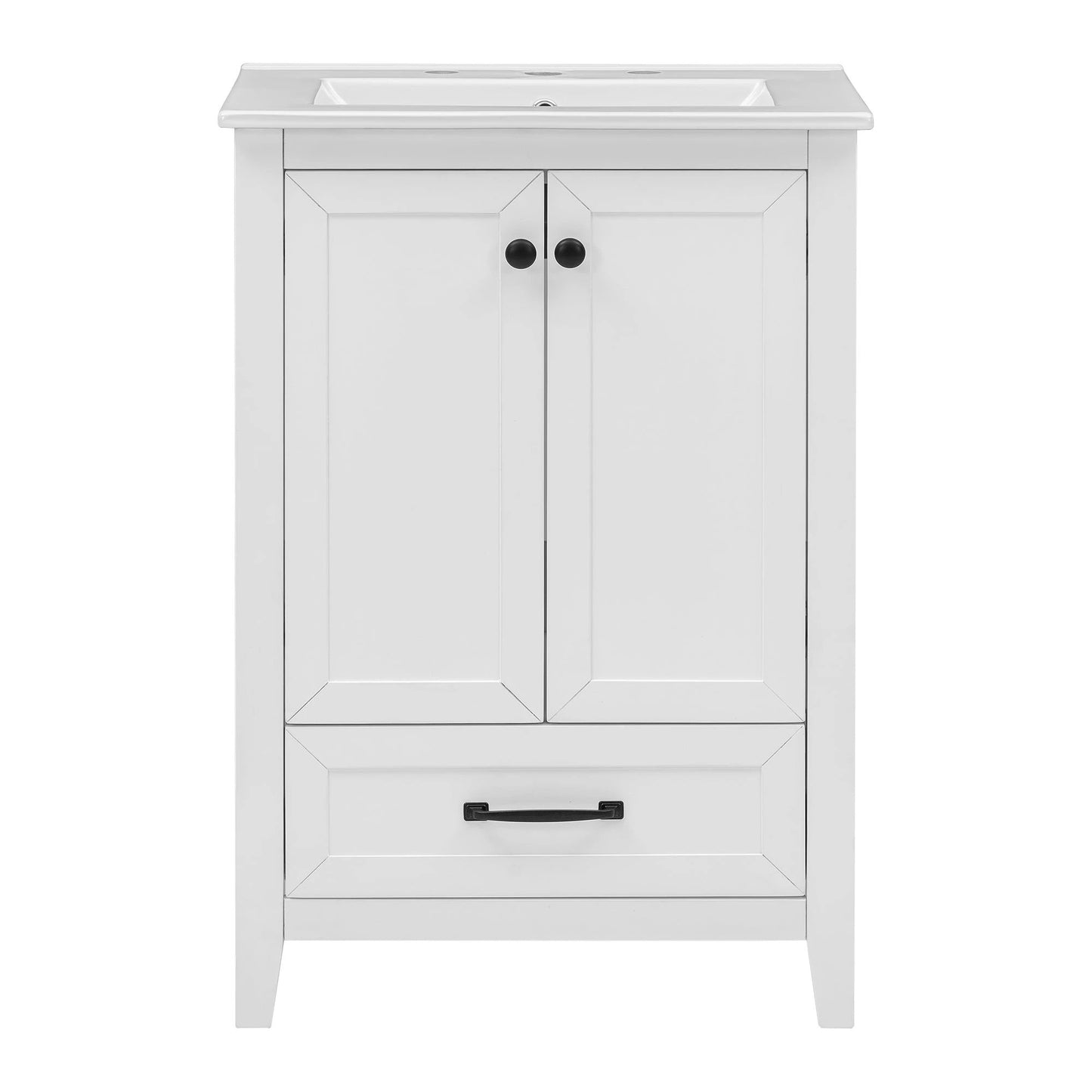 24" Bathroom Vanity with Sink, Bathroom Vanity Cabinet with One Drawer and Doors, Solid Wood and MDF, White by eprolo