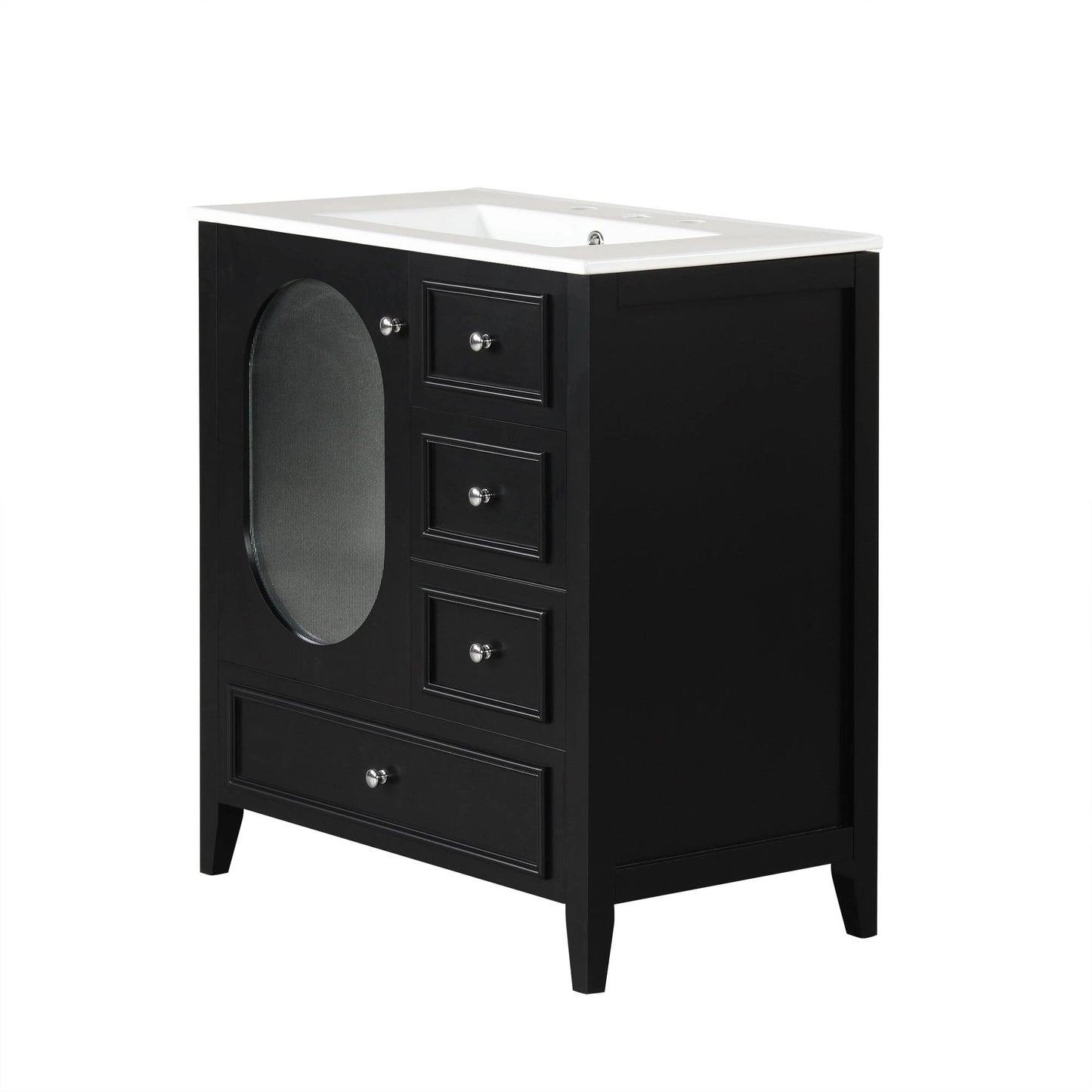 30" Bathroom Vanity with Sink, Bathroom Vanity Cabinet with Three Drawers and Door by eprolo