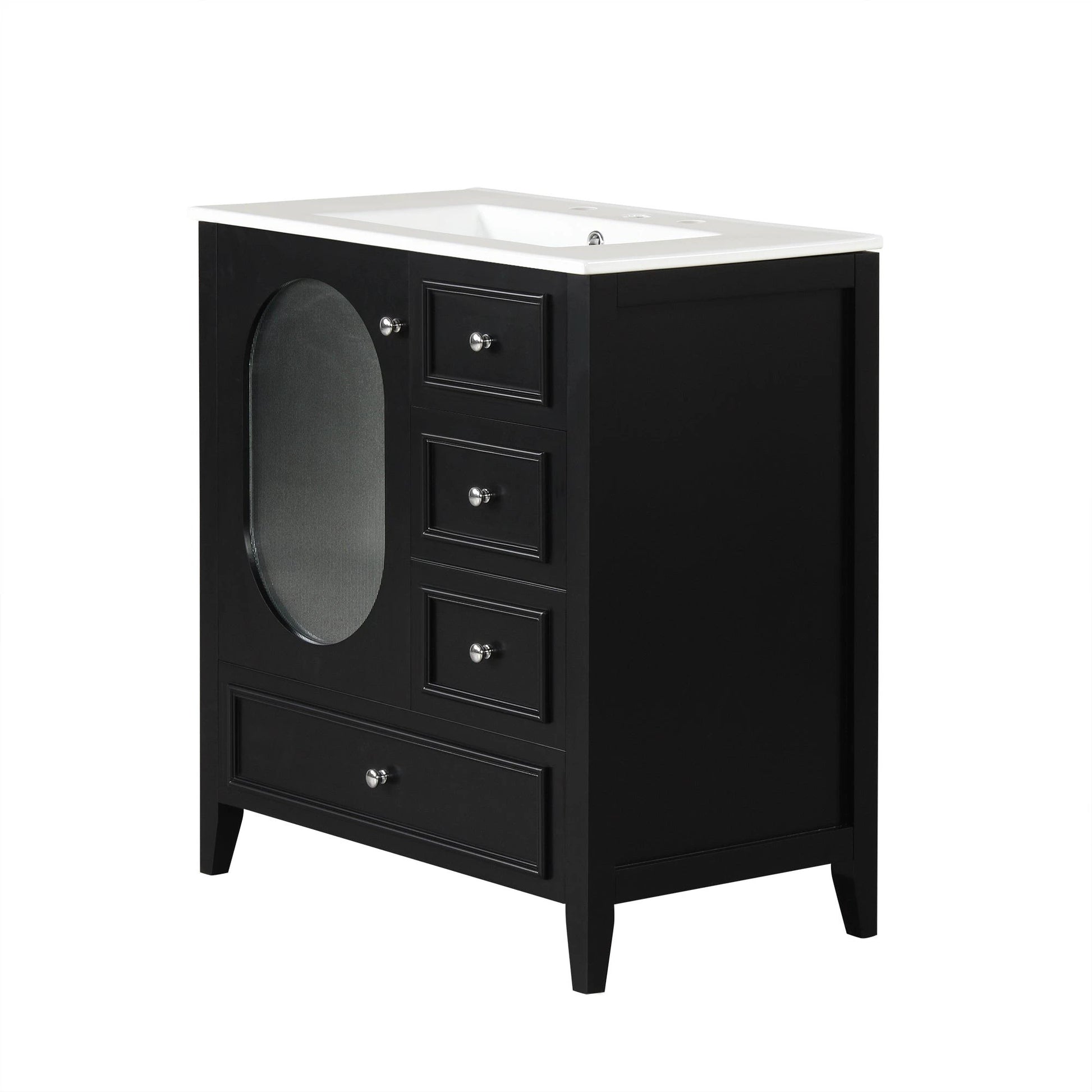 30" Bathroom Vanity with Sink, Bathroom Vanity Cabinet with Three Drawers and Door by eprolo