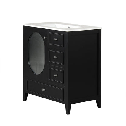 30" Bathroom Vanity with Sink, Bathroom Vanity Cabinet with Three Drawers and Door by eprolo