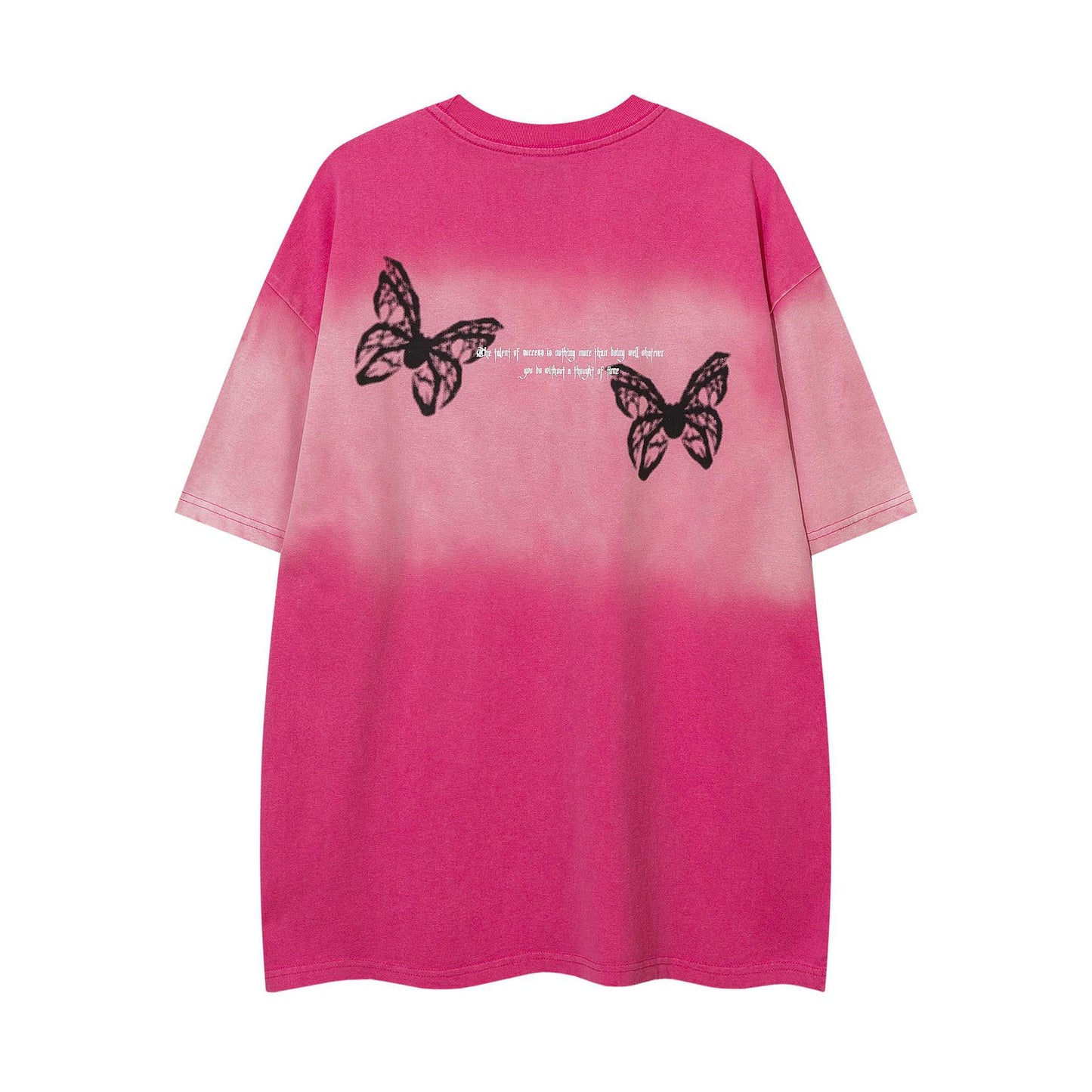 Gradient distressed butterfly embroidery short sleeved shirt