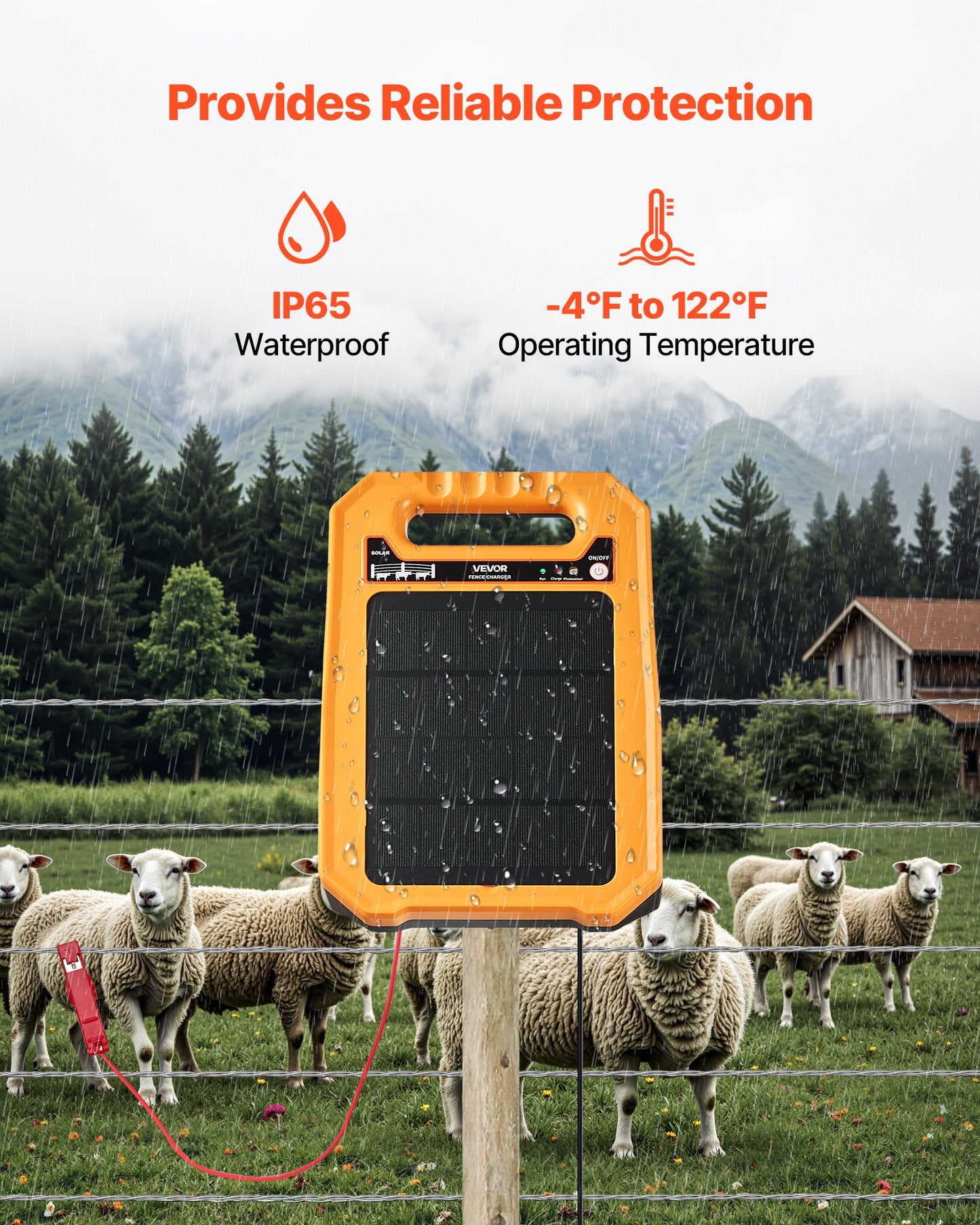 0.3J Solar Fence Charger 1.86 Miles Range Electric FenceEnergizer For Livestock
