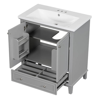 30inchgrey Bathroom Vanity with Sink ComboMulti-functional Bathroom Cabinet with Doors and Drawer Solid Frame and MDF Board by eprolo