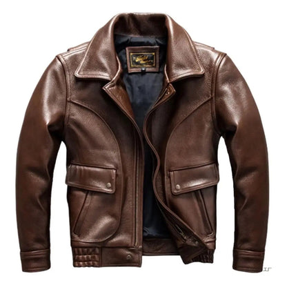 Leather jacket by AdTec, brown soft leather with zip-front and front flap pockets
