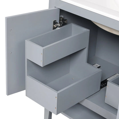 30" Bathroom Vanity with Sink, Multi-functional Bathroom Cabinet with Doors and Drawers, Solid Frame and MDF Board, Grey by eprolo