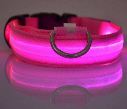 Collar luminoso de nailon con LED para mascotas, de seguridad nocturna, intermitente, que brilla en la oscuridad, correa ajustable para perros y gatos, suministros para mascotas