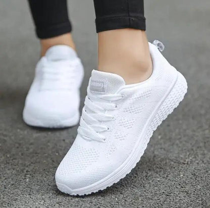 Women Shoes Sports Sneakers AdTec white knit upper, lace-up running sneakers