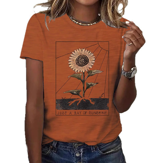 Camiseta de manga corta de girasol para mujer