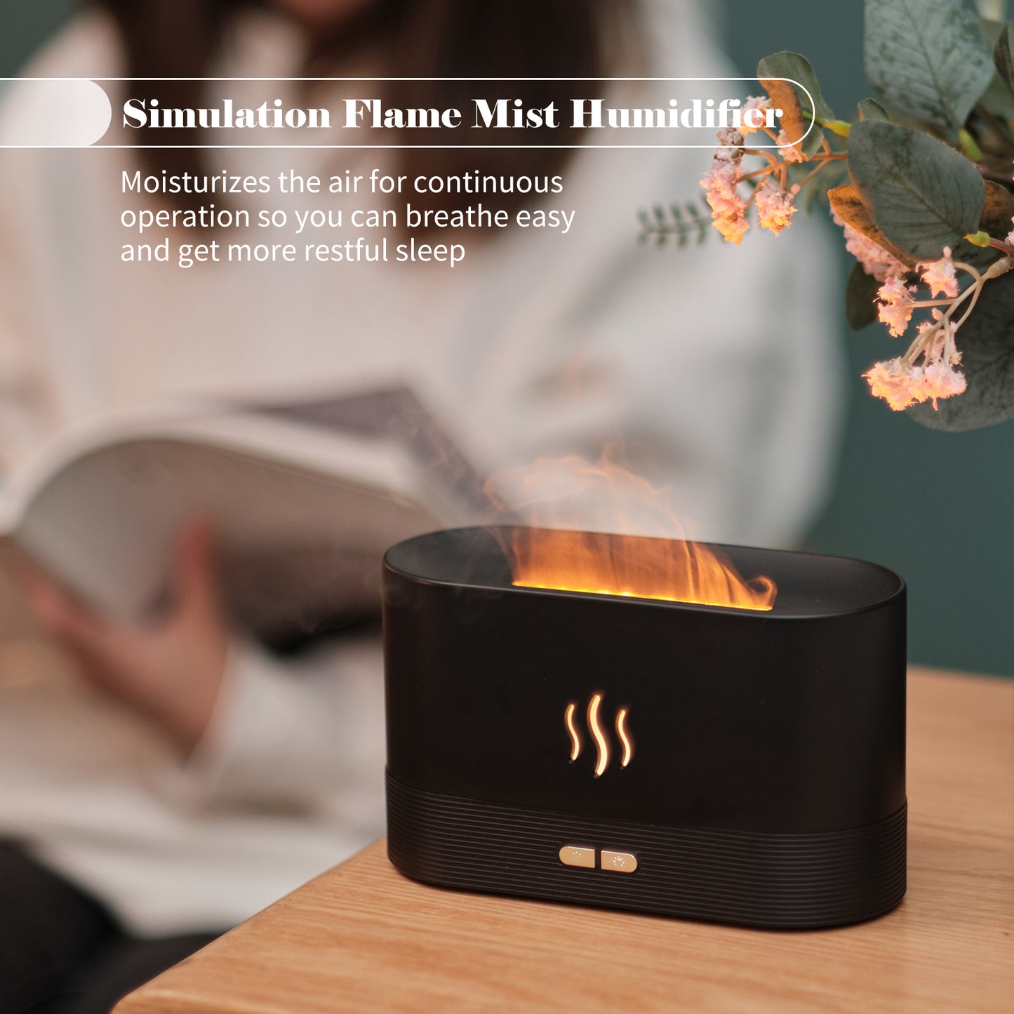 Difusor de Aroma con Luz de Llama, Humidificador de Niebla, Difusor de Aromaterapia con Protección de Apagado Automático sin Agua para Spa, Hogar, Yoga, Oficina