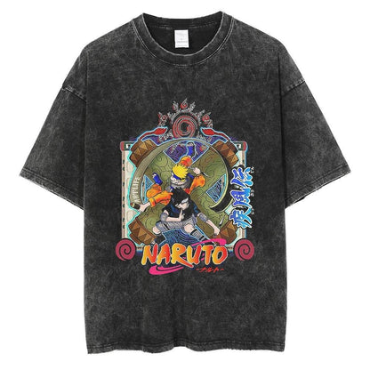 Anime Naruto Pattern T-shirt Harajuku Washed T-shirt