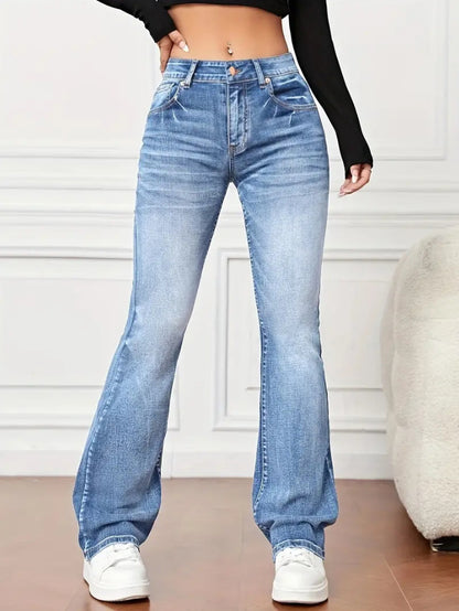 Denim High Waist Loose And Slimming Bootcut Trousers