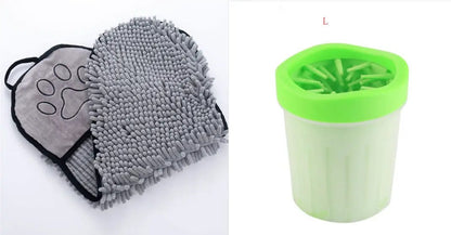 AdTec 2-piece pet towels and brush set: gray microfiber dog/cat towels with lime-green bath brush