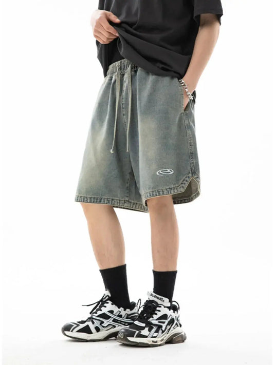 Men's Plus Size Drawstring Denim Shorts, light wash, relaxed fit with pockets