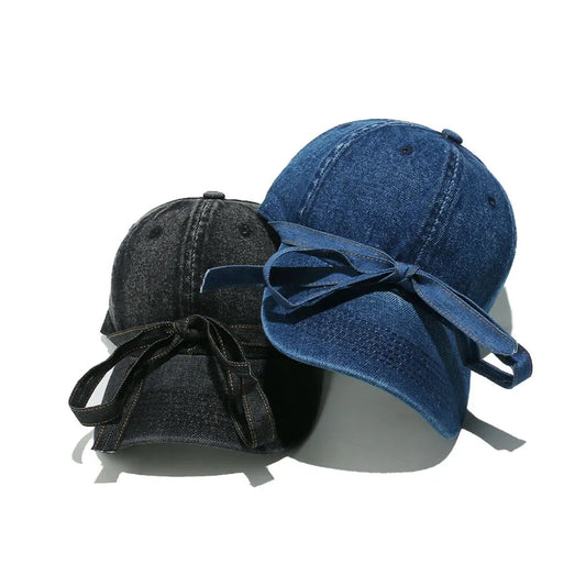 Gorra de béisbol de tela vaquera lavada con lazo