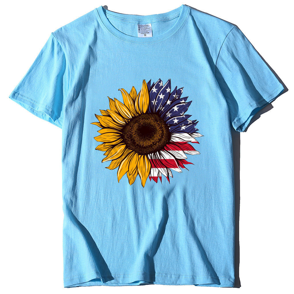 Nueva camiseta de mujer con estampado de girasol primavera y verano