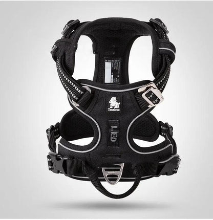 AdTec vest-style dog harness, black with gray trim, metal D-ring for large and small dogs