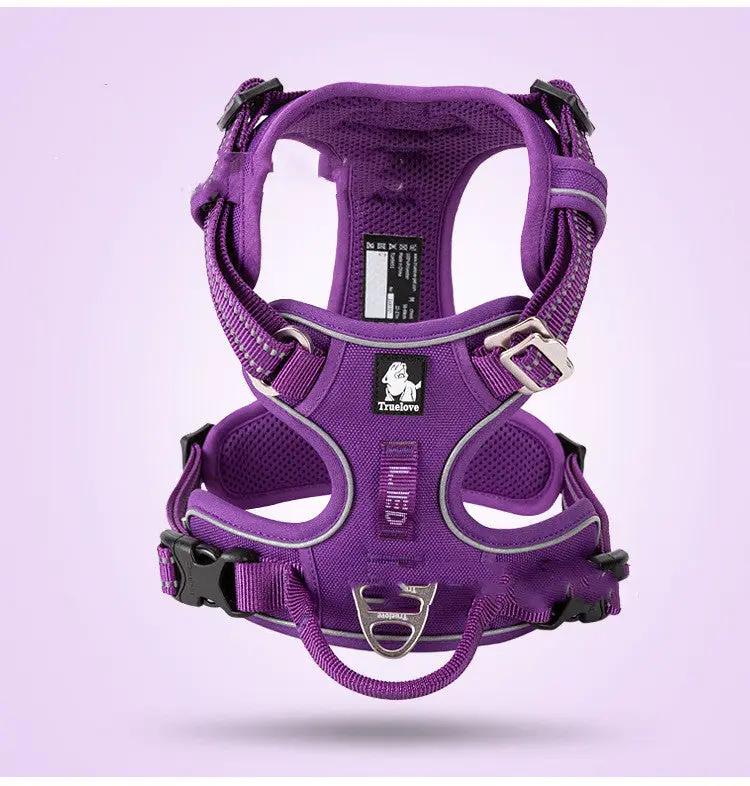 Vest-style dog harness AdTec purple for small and large dogs, adjustable with metal D-ring