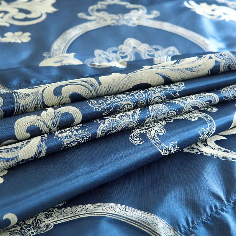 Home Textile European-Style Satin Jacquard Bedding Kit in blue with white damask patterns