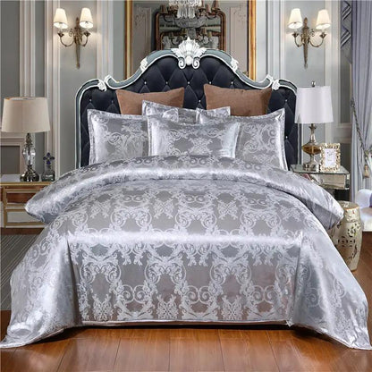 Home Textile European-Style Satin Jacquard Bedding Kit by AdTec in silver-gray damask