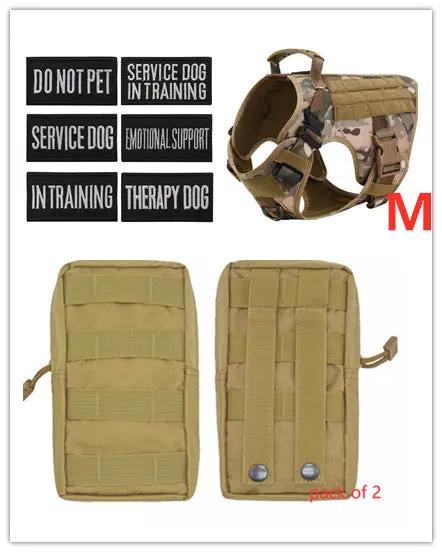 AdTec military tactical dog harness, tan, adjustable, size M, pack of 2 with service-dog patches for German Shepherd