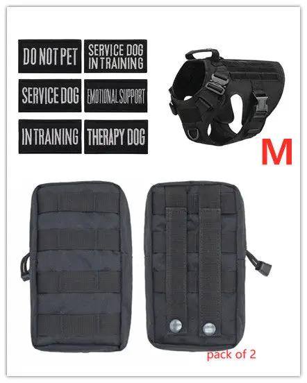 Military tactical dog harness with two black pouches, size M by AdTec