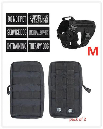 Military tactical dog harness with two black pouches, size M by AdTec