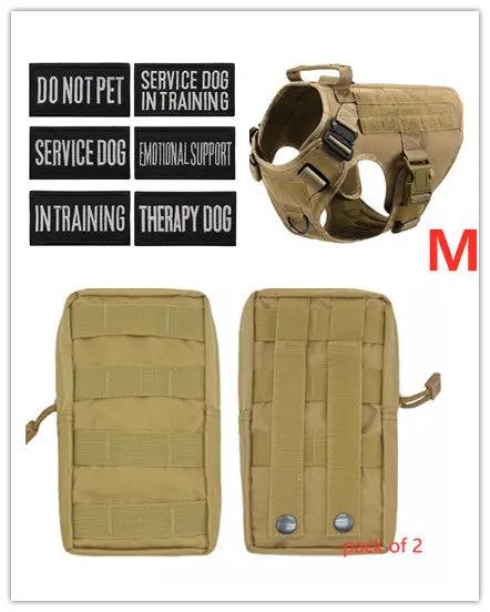 AdTec tan tactical dog harness with MOLLE panels; size M, pack of 2