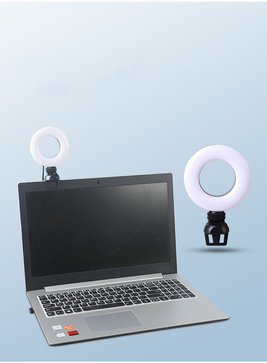 Lumière d'appoint pour vidéoconférence de 4 pouces, lampe de photographie en direct pour ordinateur, lumière de selfie LED, lampe annulaire LED à alimentation USB, intensité réglable avec support de téléphone