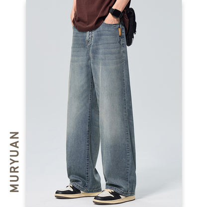 Pantalon droit ample tombé souple style jean Tencel Lyocell pour homme