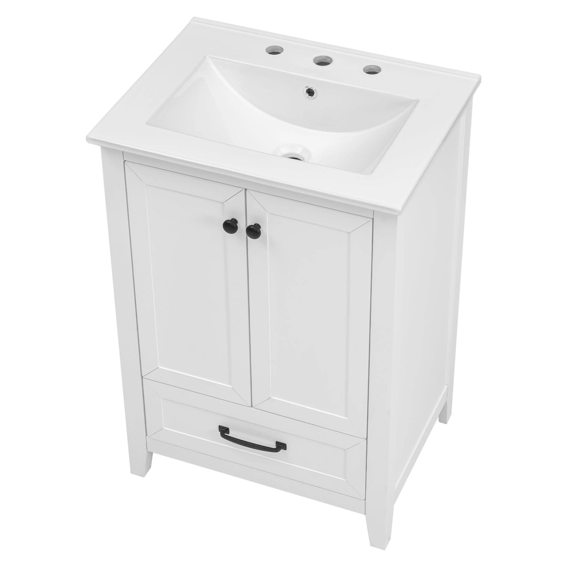 24" Bathroom Vanity with Sink, Bathroom Vanity Cabinet with One Drawer and Doors, Solid Wood and MDF, White by eprolo