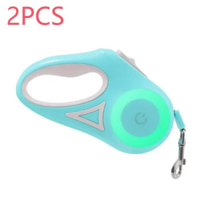 Retractable dog leash with LED spotlight by AdTec, blue handle, 2pcs set.