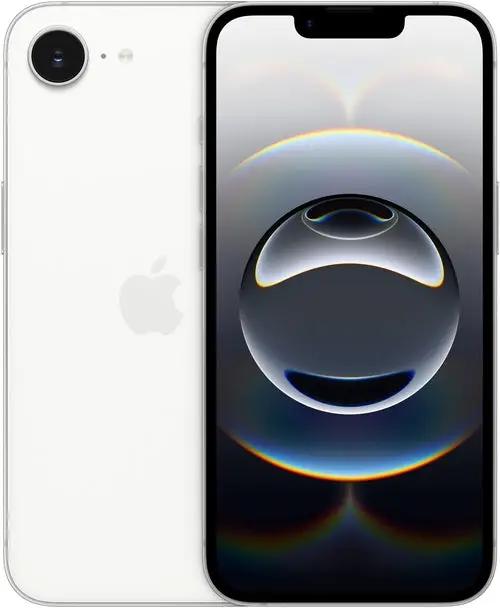 Apple iPhone 16e smartphone in white, Apple logo on back visible