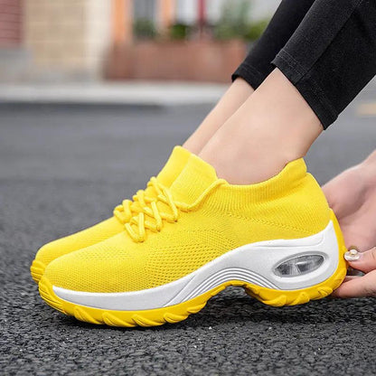 Women’s AdTec yellow knit sneakers with white sole