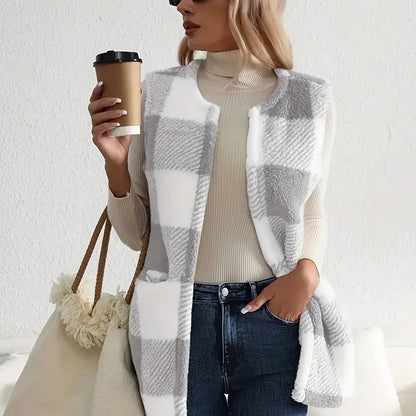 Chaleco de lana grueso y cálido sin mangas para mujer de invierno
