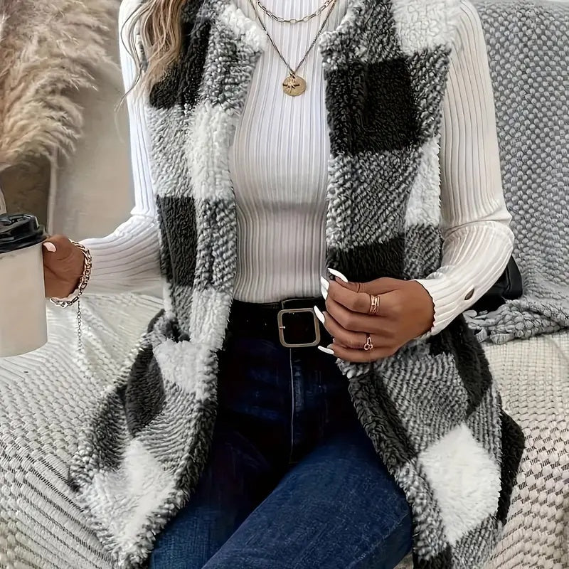 Chaleco de lana grueso y cálido sin mangas para mujer de invierno