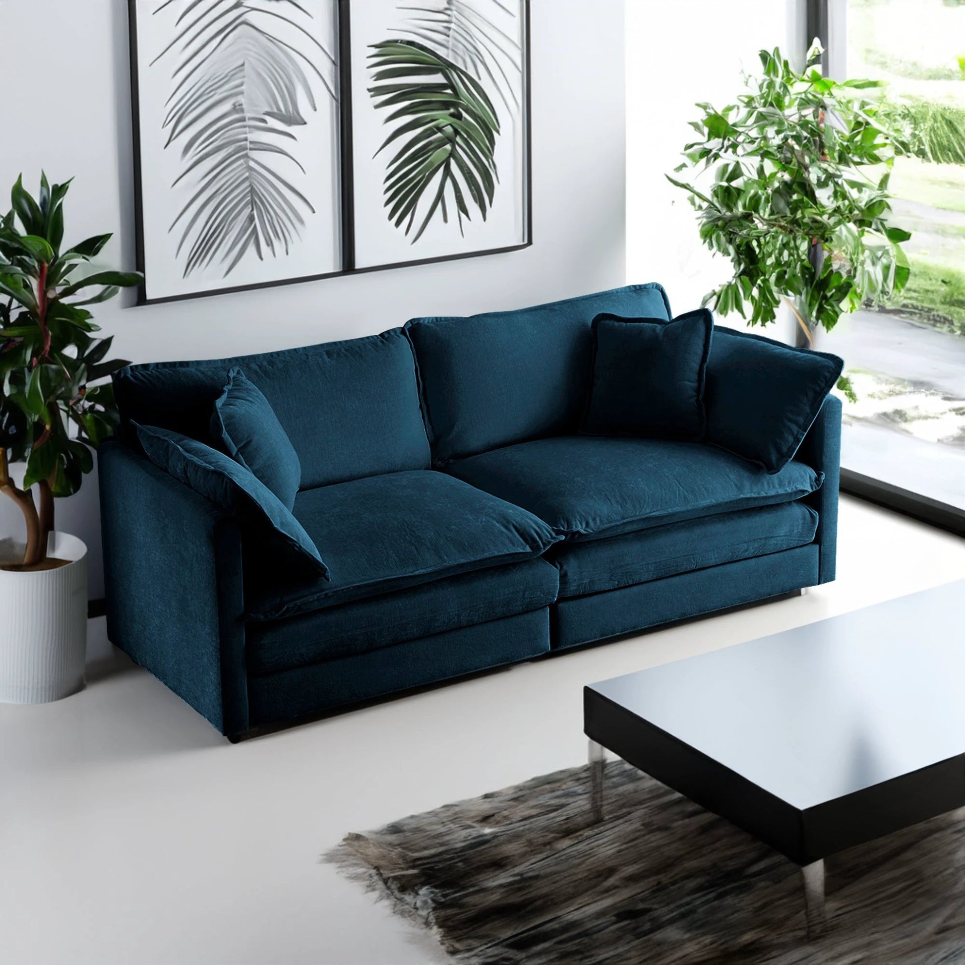 Modern Fabric Loveseat Sofa Couch for Living Room, Upholstered Large Size Deep Seat 2-Seat Sofa with 4 Pillows ,Blue Chenille by eprolo
