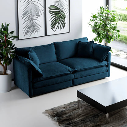 Modern Fabric Loveseat Sofa Couch for Living Room, Upholstered Large Size Deep Seat 2-Seat Sofa with 4 Pillows ,Blue Chenille by eprolo