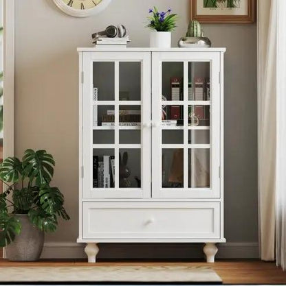 Minimalist White Buffet Cabinet by AdTec with double glass doors and a drawer