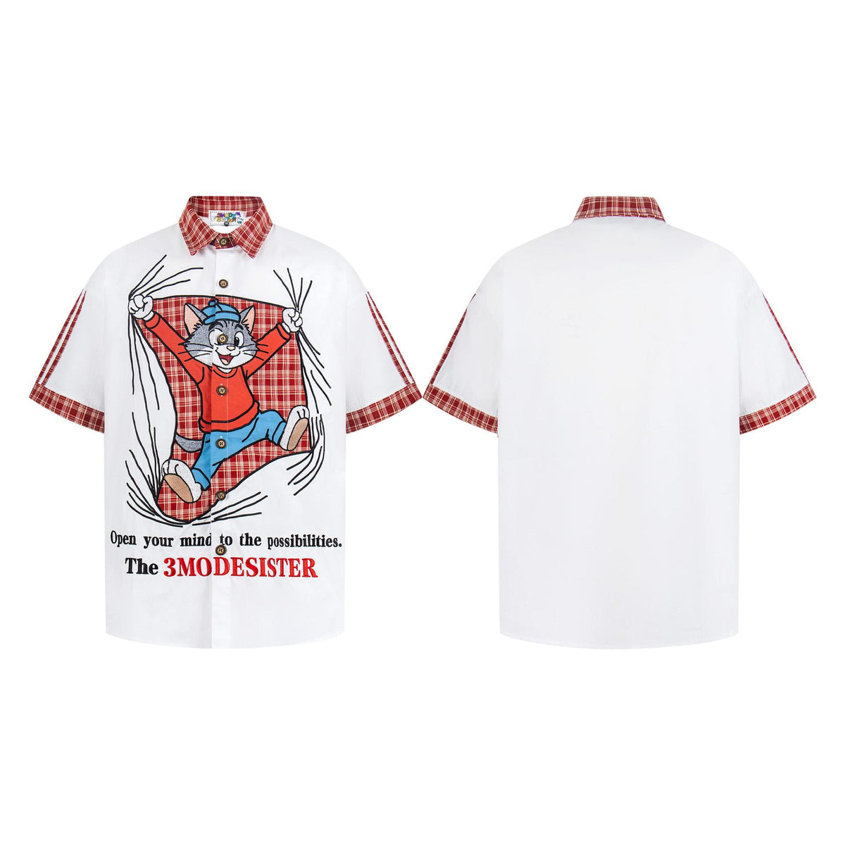 Chemise à carreaux brodée de chats