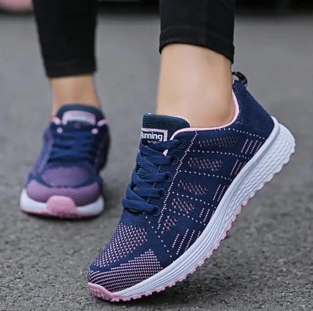 AdTec women's sport sneakers, navy blue with pink accents; pair shown