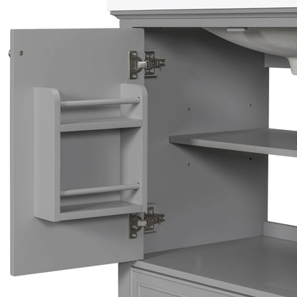 30inchgrey Bathroom Vanity with Sink ComboMulti-functional Bathroom Cabinet with Doors and Drawer Solid Frame and MDF Board by eprolo