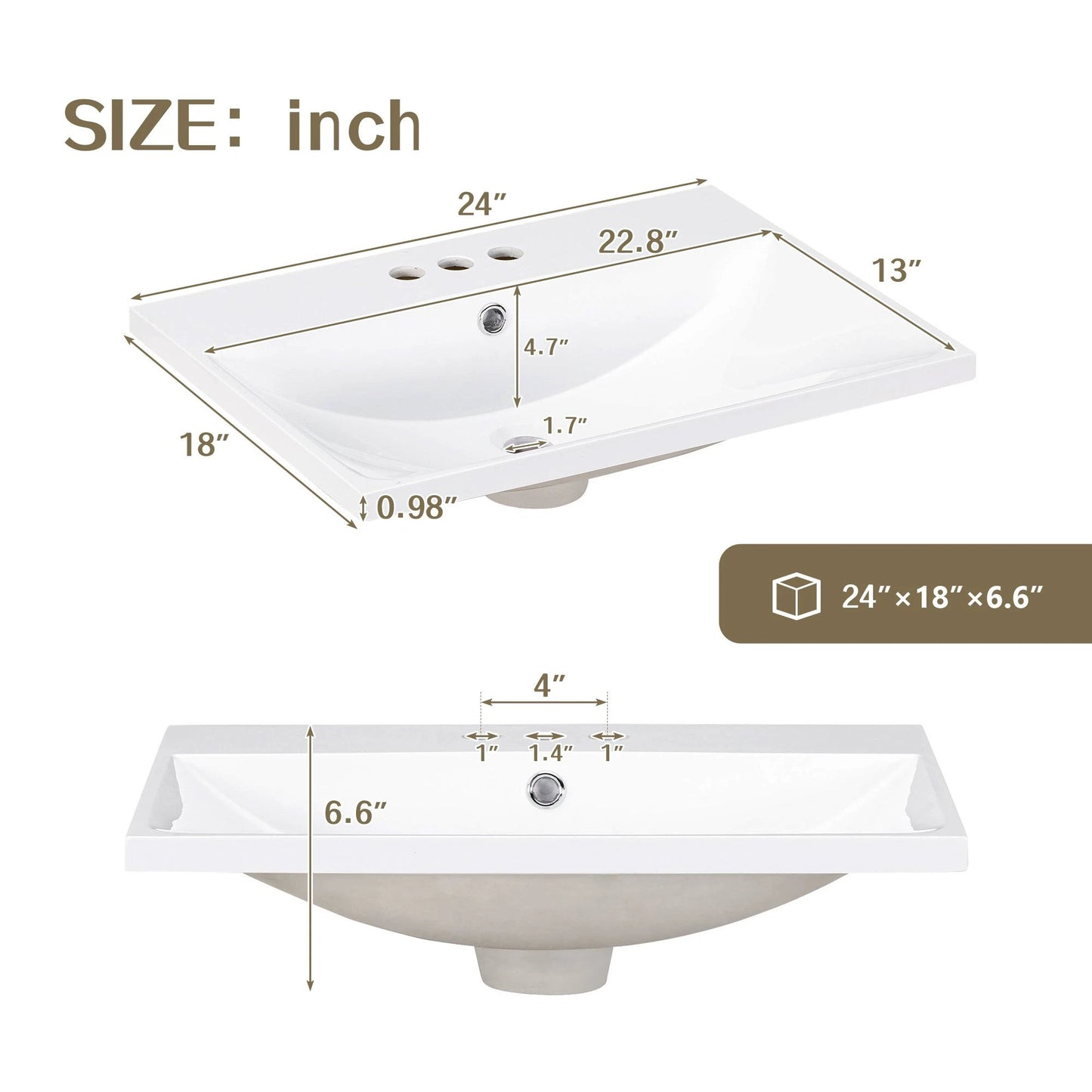 24" White Modern Sleek Bathroom Vanity Elegant Ceramic Sink with Solid Wood Frame Open Style Shelf by eprolo