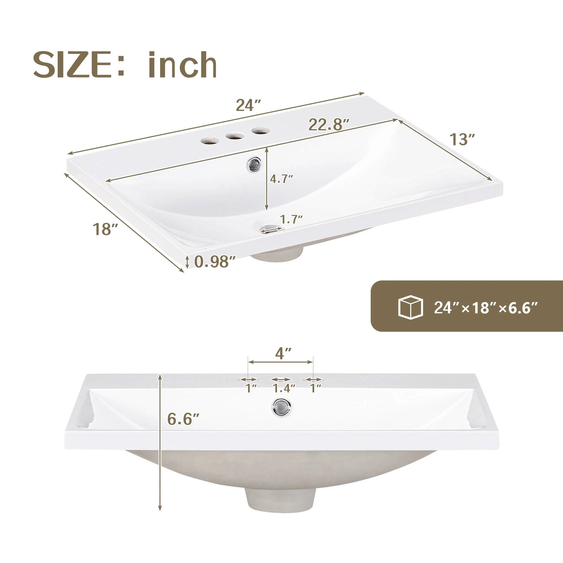 24" White Modern Sleek Bathroom Vanity Elegant Ceramic Sink with Solid Wood Frame Open Style Shelf by eprolo