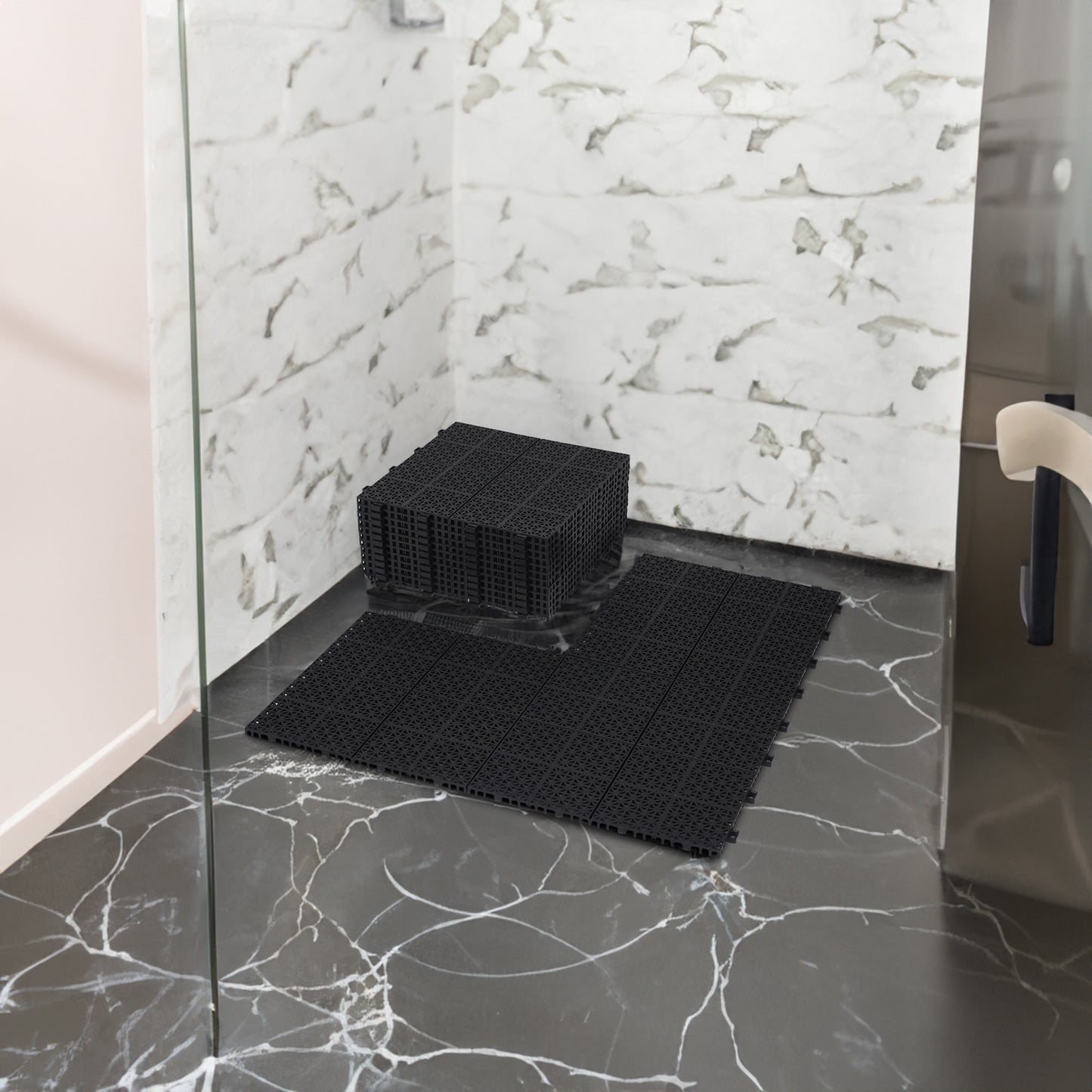 12 x 12 inch black interlocking deck tiles, plastic waterproof, weighing up to 6613 pounds, with a rose pattern pack of 12 by eprolo