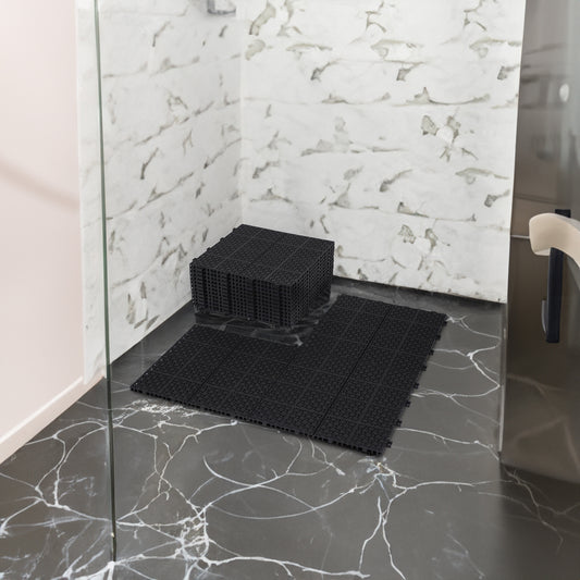 12 x 12 inch black interlocking deck tiles, plastic waterproof, weighing up to 6613 pounds, with a rose pattern pack of 12 by eprolo